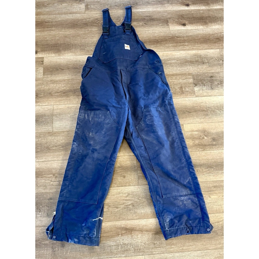 Carhartt FR NFPA CAT4 Overalls Sz 38 x 32 Blue 100% Cotton Duck Bib Quilt Lined